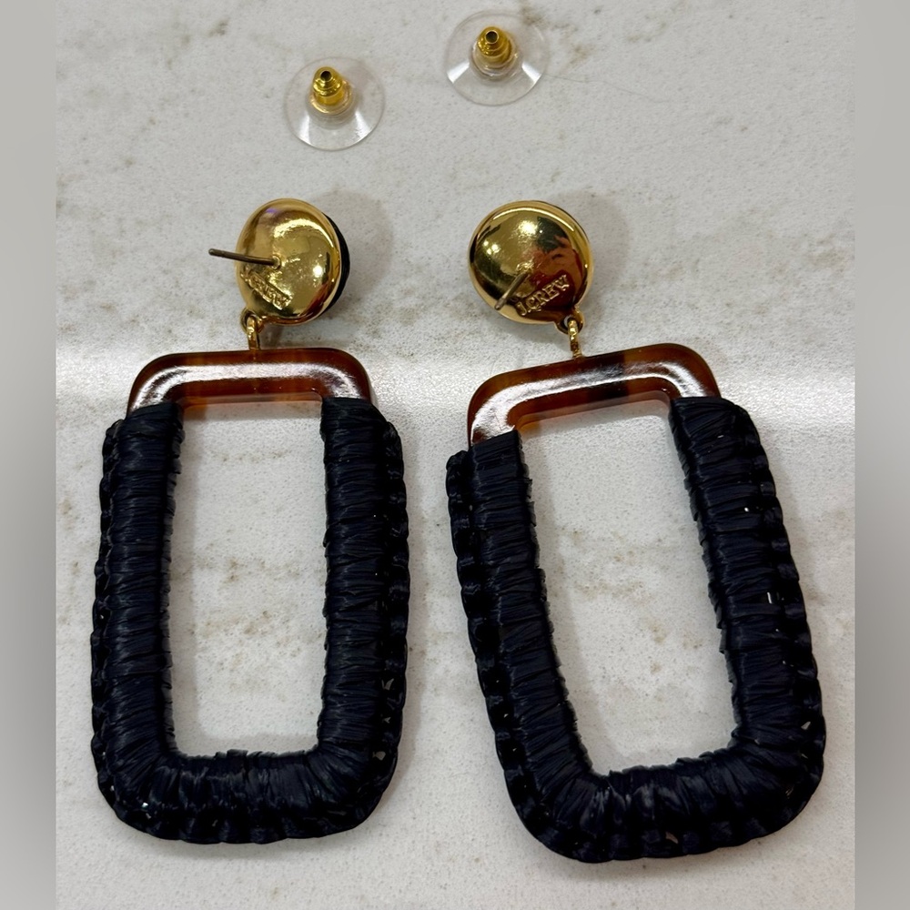 J.Crew Oversized Wrapped Drop Earrings – Black & Tortoise – EUC NEW backs - Picture 4 of 4
